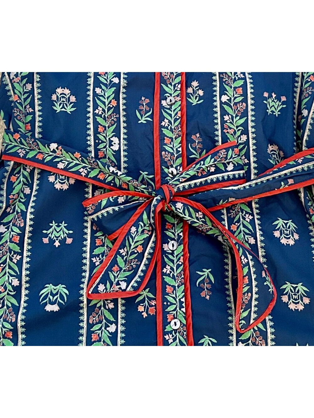 NEW Entro Anthropologie Navy Blue Red Floral Print Maxi Shirt Dress Belted S - Picture 2 of 4